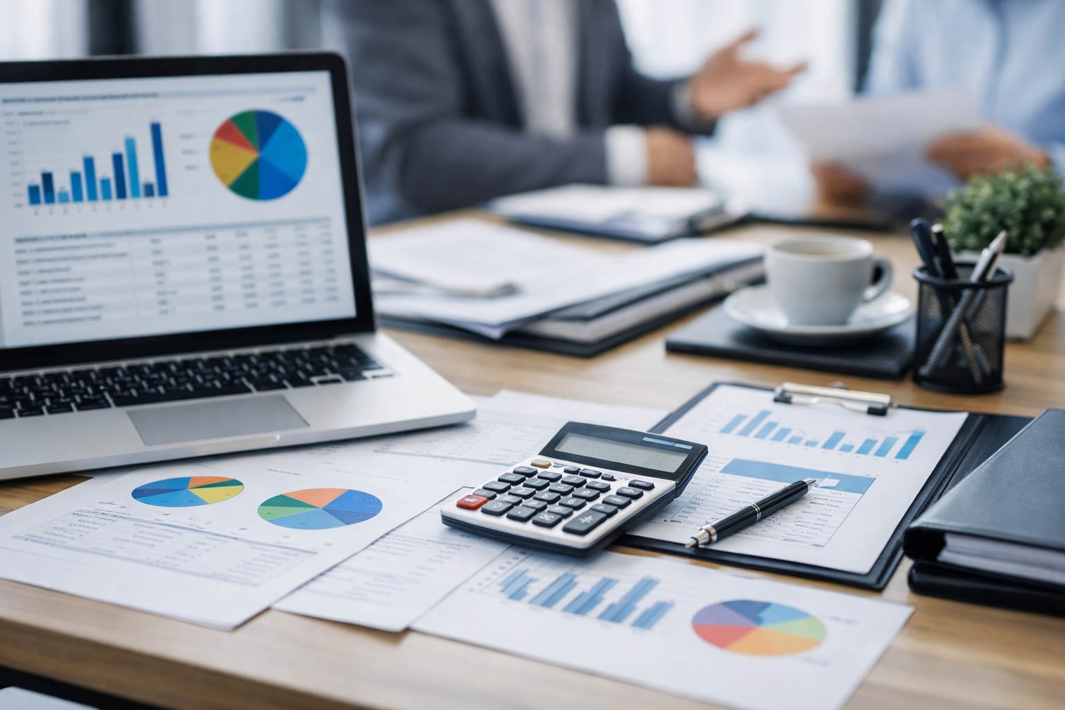 Бухгалтерське обслуговування компанії — робоче місце бухгалтера з фінансовими документами та звітами